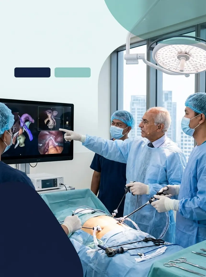 Consultant-led laparoscopic teaching around operative video and live theatre equipment